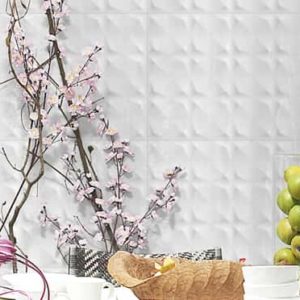 Kitchen table with flowers, and Aztec Unik designer wall tiles