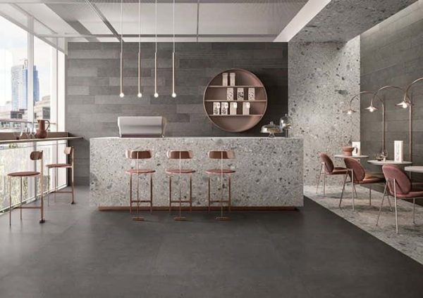 A ultra designer contemporary bar with Silver Grain tile