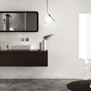 Novabell Global Collection Bianco Lux Tile on a bathroom wall